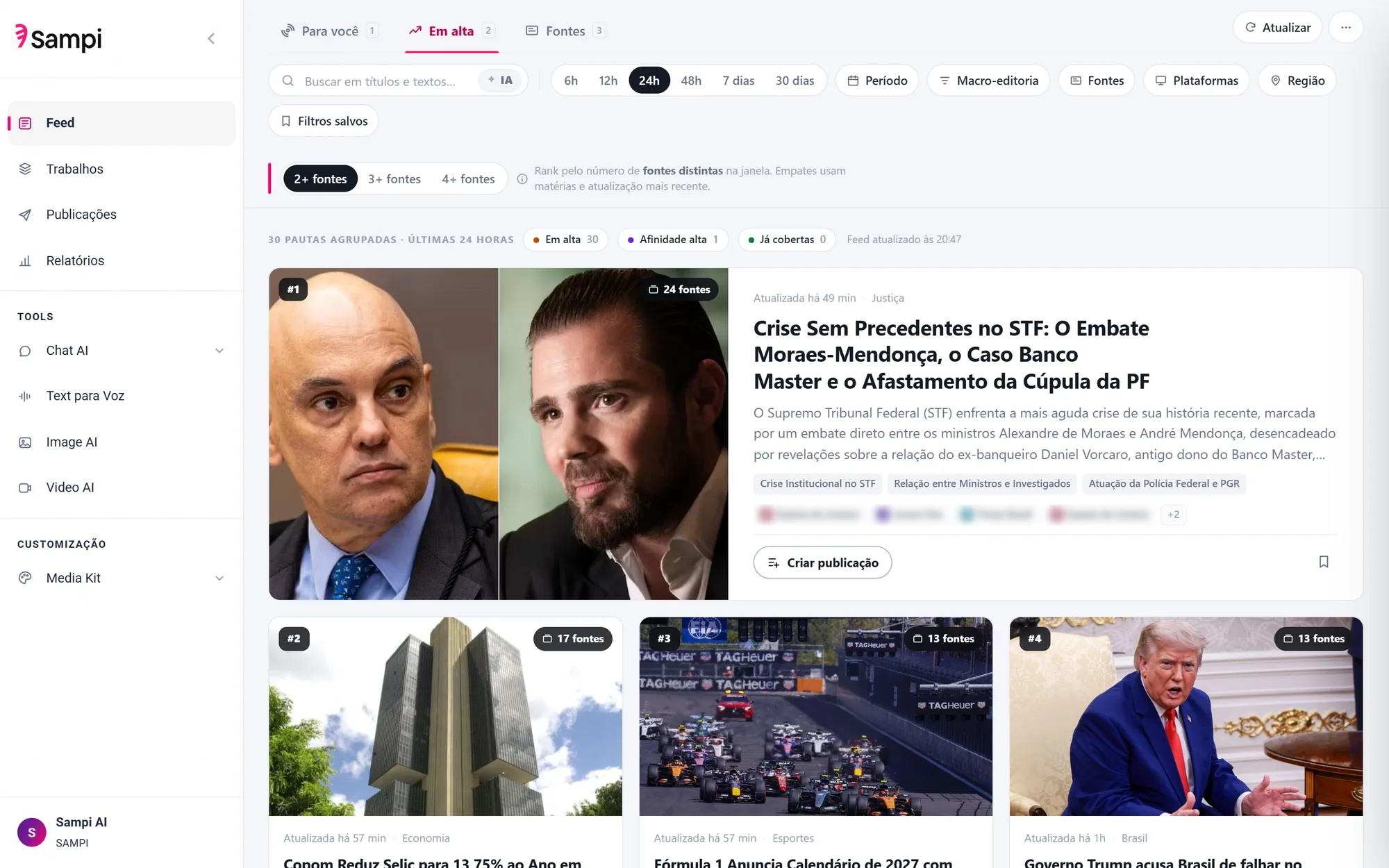 Em Alta: pautas agrupadas por número de fontes