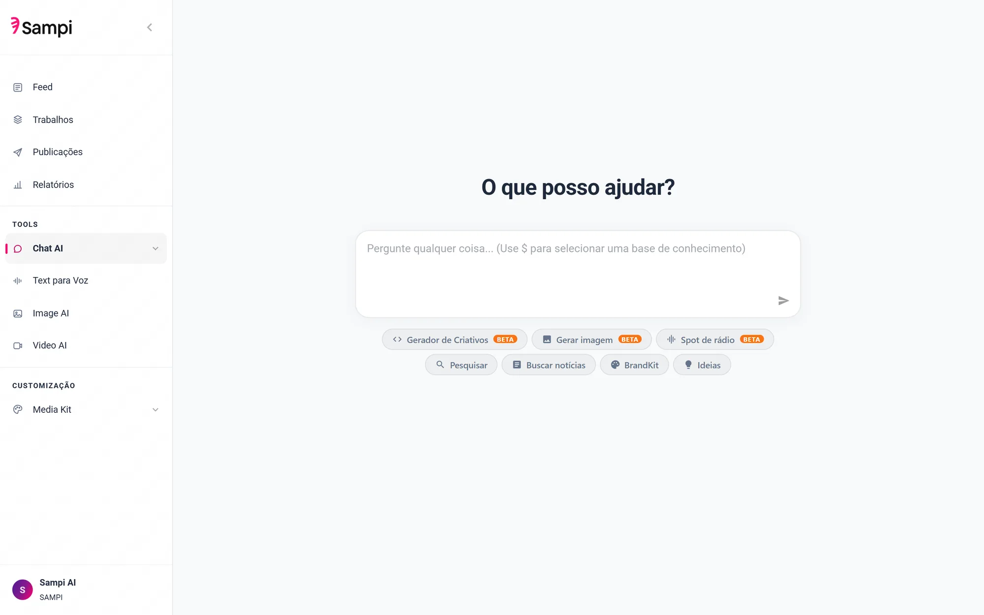 Chat AI com geração de criativos, imagem e spot de rádio