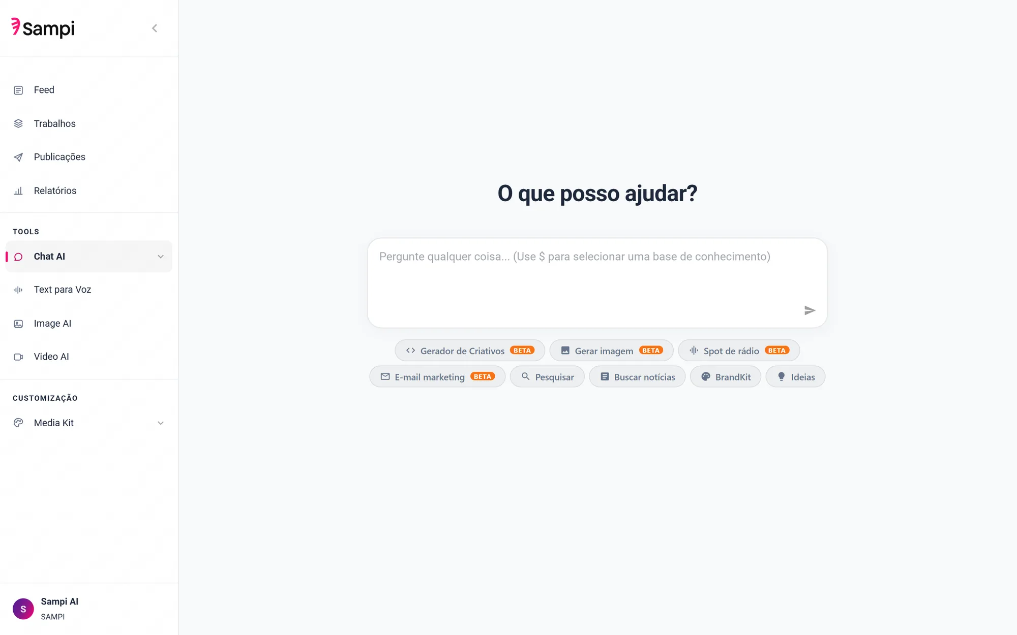 Chat AI com geração de criativos, imagem e spot de rádio